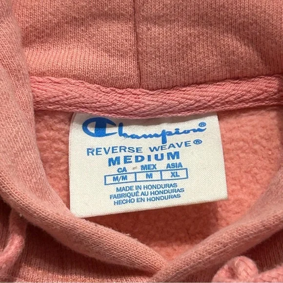 Champion Reverse Weave Pullover Hoodie Sweatshirt Pink Size M โCโ Logo - Picture 5 of 5